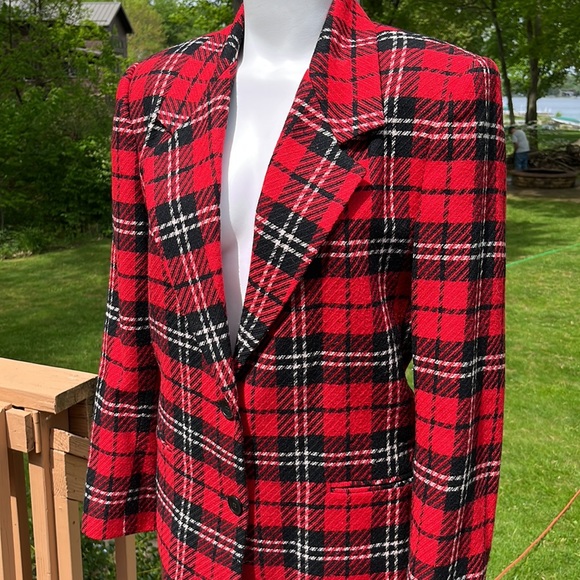 Talbots vintage roomy wool blend plaid blazer L - Picture 3 of 10
